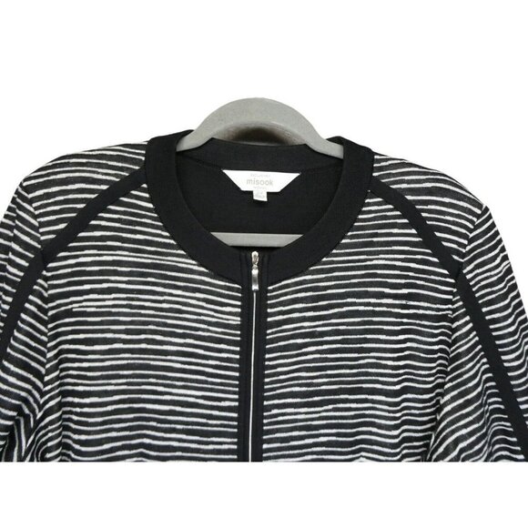 Exclusively Misook Woman Black Silver Stripe Zip Jacket Cardigan Acrylic Size 2X - Picture 3 of 12